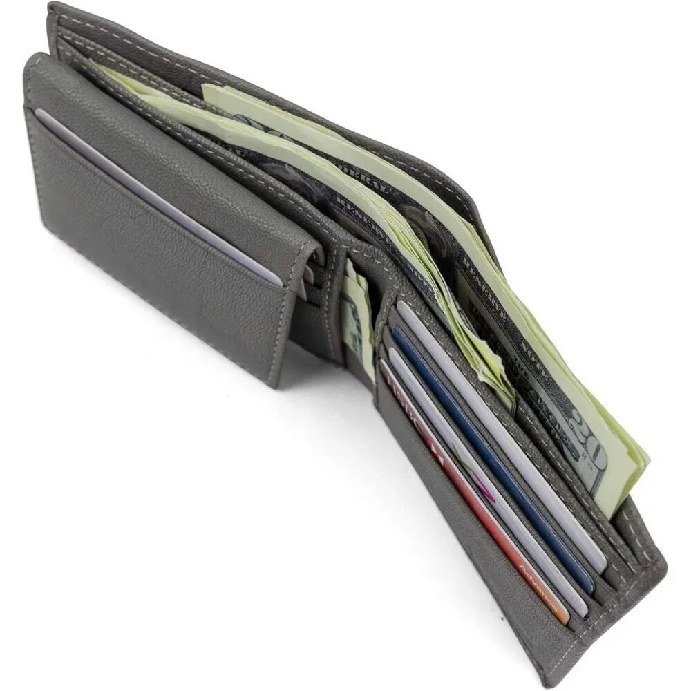 Men's Imported Genuine Leather Luxury Charcoal Bill Pockets Wallet Card Design